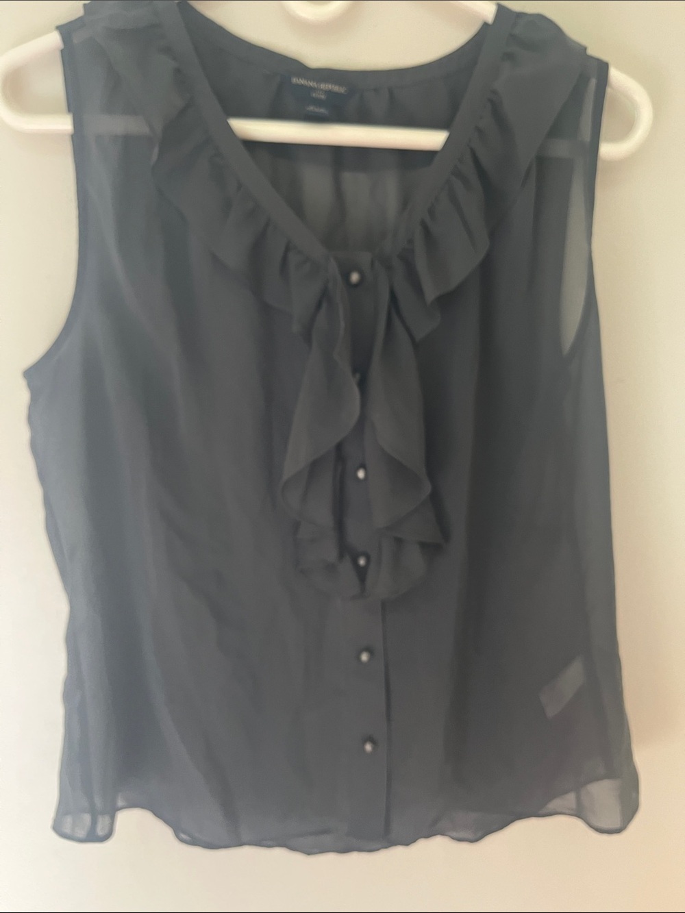 Banana Republic Grey Sleeveless Ruffle-Front Blouse